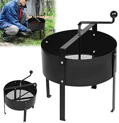 XMTECH Tamis de jardin manuel rotatif - Passoire à compost - Passoire à compost - Passoire à compost - Passoire de jardin - Passoire à manivelle - Avec filtre en filet et poignée - Noir