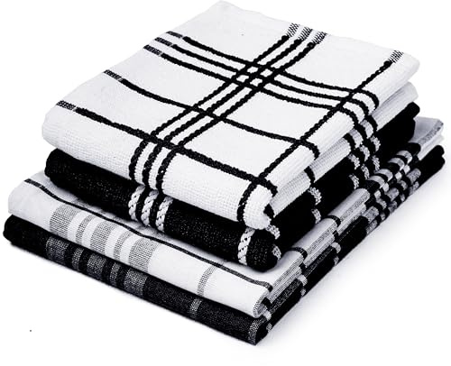 Encasa XO kökshanddukar och disktrasor set | bomullshandduk | mångsidig, mycket absorberande rengöring och återanvändbar | 71 cm x 45 cm | 4-pack – svart icke-frotté + frotté