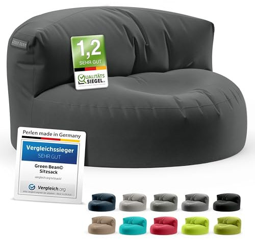 Green Bean Sitzsack Sofa mit Füllmaterial - Lounge im Sitzsack-Design 90x50cm mit ergonomischer Rückenlehne & waschbarem Bezug - Indoor und Outdoor geeignet in Dunkelgrau