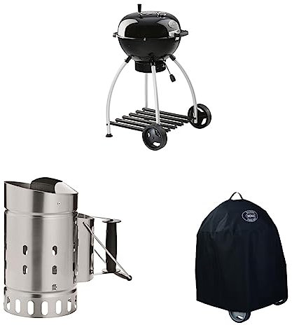 RÖSLE Holzkohle-Kugelgrill No.1 Sport F50 & Anzündkamin, Hochwertiger Grillkohleanzünder aus Edelstahl & Holzkohle-Kugelgrill Abdeckhaube No.1 F50/F50 AIR