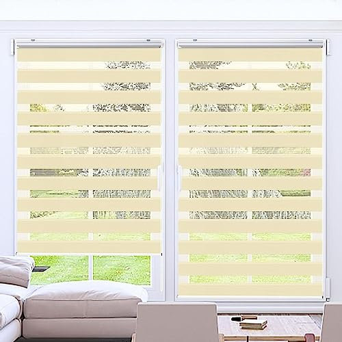 Lamellenvorhang Vertikaljalousie 40 x 340 cm Sichtschutz,Einfache Montage Day + Night Plissee Falt-Rollo mit Verstellbarer Kette für Fenster und Türen, Sandgelb