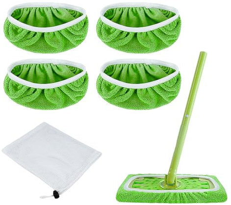 8 paños para escoba con 1 pieza de bolsa de red, paños reutilizables y húmedos/secos (verde)