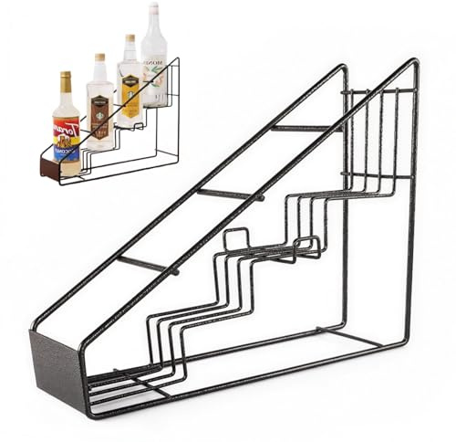 Greensen Porte-Bouteille de Sirop en Acier Inoxydable, Support Métallique en Forme D'escalier à 4 Compartiments pour café, épices, Vin, Structure Stable