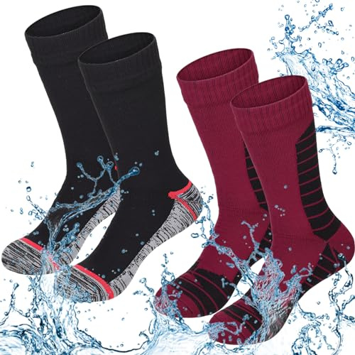 Jeyiour Lot de 2 paires de chaussettes imperméables et respirantes unisexes pour le ski, la randonnée, la pataugeoire, la pêche pour homme et femme, rouge/noir, Small
