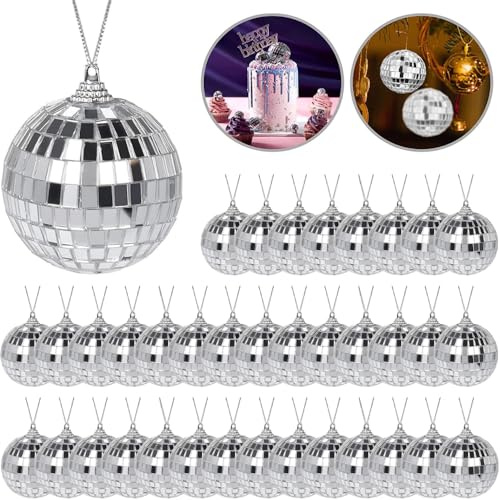 Discokugel Klein, Discokugel Deko, 36 Stück Disco Spiegel Ball, Silber Discokugeln, Spiegelkugel Discokugeln für Party Dekoration Lichteffekt Ø2 CM