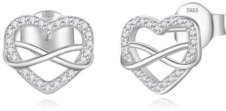 Jrêveinfini Unendlichkeitszeichen Ohrringe Silber 925 Damen Stecker, Modeschmuck Herz Ohrstecker Mädchen, Hypoallergene Nickelfreie Ohrringe Damen Geschenke für Frauen Mama Zum Muttertag