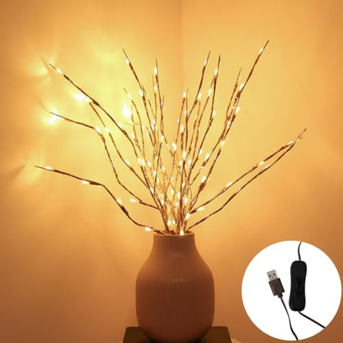 Ulalaza 77 cm Zweiglampe mit 6 Zweigen und 120 LED-Lampen USB-betrieben LED-beleuchtete Weidenzweige Vasenfüller Verwendung für Weihnachten Zuhause Party Dekoration im Innen- und Außenbereich