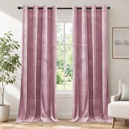 Ystyle Samt Vorhang Blickdicht 2er Set, H245 x B140 cm, Rosa | Wasserabweisend Gardinen Wohnzimmer Modern, Thermovorhang Hitzeschutz Kälteschutz, Verdunklungsvorhänge per Soggiorno