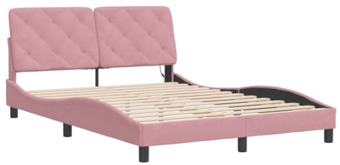 vidaXL Bettgestell, Bett mit LED ohne Matratze, Bettrahmen mit Lattenrost für Schlafzimmer, Doppelbett SchlafzimmerBettgestell Rosa 120x200cm Samt