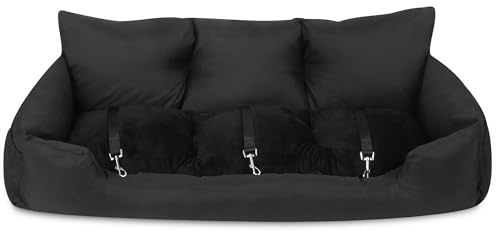 Bunty Bark 'n' Ride - Large Dog Car Seat, Comfortable Sofa Bed Design - Washable Booster Dog & Puppy Seat for Safe Travelling with Harness Clips - 45x15x14, Black