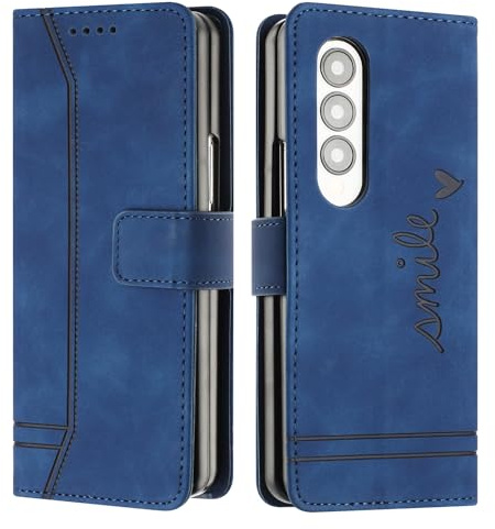 JayModCase Compatible with Samsung Galaxy Z Fold 4 Case, Premium Leather Flip Wallet Cover with [1 Screen Protector] Card Holder Magnetic Closure Stand Function for Galaxy Z Fold 4 (Blue)