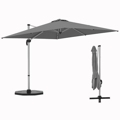 GOPLUS Parasol de Jardin Exterieur, Parasol Déporté 3x3M avec Poteau en Aluminium, UPF50+, Parasol Inclinable à 5 Positions & Rotatif à 360°, Parasol Patio, Piscine, Gris