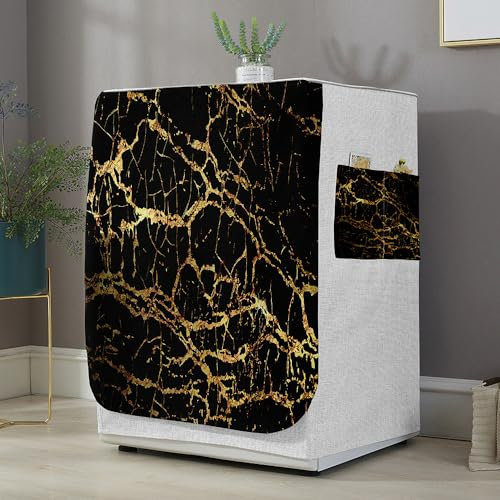 Highdi Housse de Protection pour Machine à Laver, Chargement Frontal Housse La Poussière avec Ouverture Frontale pour Linge Domestique (Capacité S 6~7.5KG,Marbre 2)