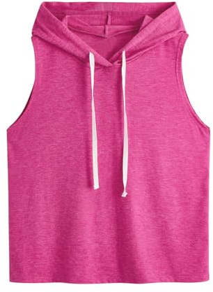 SweatyRocks Women's Workout Tank Tops Sleeveless Running Athletic Hoodie Sports Gym Exercise Tops Dance Clothes Hot Pink Medium