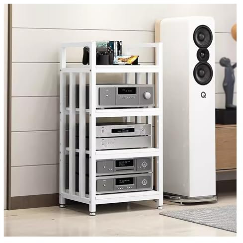 audio rack hifi regal Audio- Und Videoregal Mit 4 Ebenen, Eckregal Aus Holz, Komponenten-Medienständer, Stereo-Lautsprecher-/Verstärker-Rack, Heimkino-Entertainment-Center Fürs Büro Mit Verstellbaren