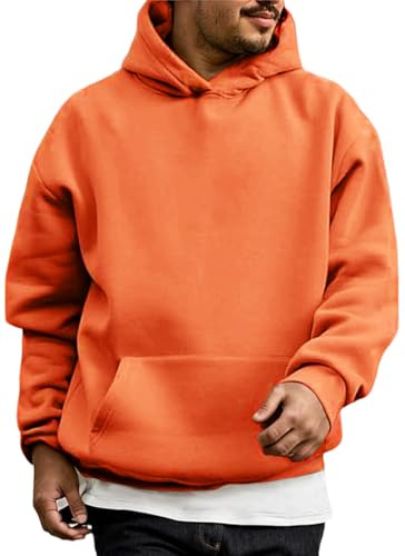 WINKEEY Felpa Uomo Maniche Lunghe Felpa con Cappuccio Tuta Autunno Inverno Top Casual a Tinta Unita con Tasche,Arancione S