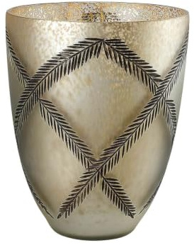 Loberon Windlicht Porcielle, antiksilber | Mundgeblasen, Geschliffene Muster, Milchglas-Optik, Große & Hohe Form, Elegantes Design, Kerzenhalter, Dekoration, Glas