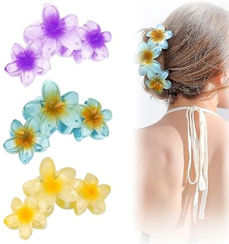 QOWIJEX 3 Piezas Pinza Pelo Flor Cabello Hair Accessories,Clips de Pelo de Flor Colores Pinzas,Hebillas Antideslizante para Mujeres Niñas,Hebillas de Pelo Grandes de Adecuadas para Todas las