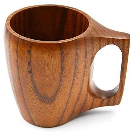 NOURIS Bicchiere da birra, tazza creativa in legno intero con manico, tazza da birra in legno naturale fatta a mano, tazza in legno vintage for caffè, latte, birra, succo, 300 ml, originale