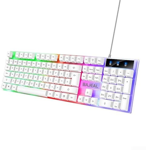 Gettimore Floating Keys, Ergonomic Wired USB Keyboard with Captivating Lighting Effects and Multimedia Controls (White)
