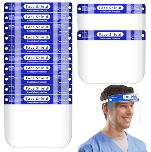 NHQ 12 Stück Gesichtsschutz Visier,Sicherheit Gesichtsschutz,Gesichtsschutzmaske,Face Shield mit Anti Beschlag Visier Gesichtsschutz und Angenehmem Dank Polsterung Gesichtsschutzschild,Faceshield