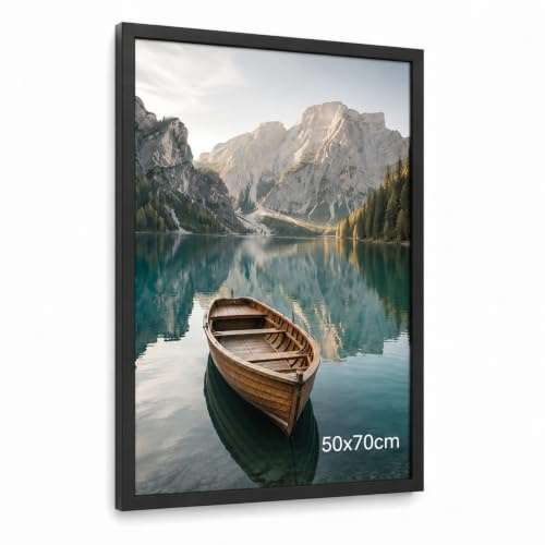 Truevaste Bilderrahmen Schwarz 50x70 cm – Moderner Fotorahmen für Wohnzimmer & Wanddeko, MDF Rahmen mit Acrylglas, Posterrahmen zum Aufhängen oder Aufstellen für Poster Dokument