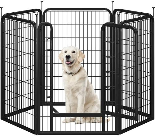 Yaheetech Dog Play Pen, Flat-Top Stakes, 6 Panels, 68x100 cm W/H, Black | Indoor & Outdoor, Single Lock Door, Flexible Layouts, Tool-Free Setup, Camping & Travel, for Puppy, Small to Large Dogs