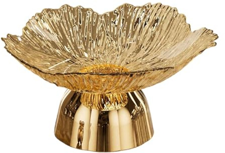 KESOTO Pedestal Fruit Bowl Footed Fruit Basket Portable Trendy Food Snack Storage Tray Dish Holder for Drawing Room Birthday Banquet, Gold