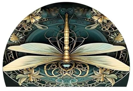 Half Round Door Mat – Dirt Trapper Entrance Rug, Low-Profile Indoor/Outdoor Shoe Scraper, Washable Non-Slip Doormat for Front Door & Porch (Vintage Dragonfly)