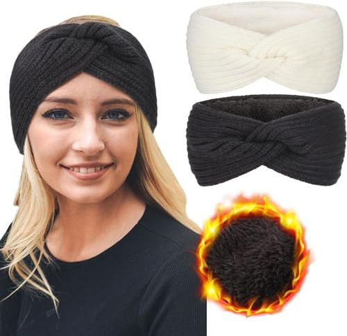DRESHOW Diadema de Punto Cálido para Mujer Calentador de Orejas de Invierno Diademas de Ganchillo Bandas Gruesas para el Pelo de Lana