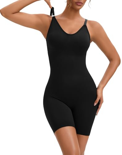 INNERSY Shapewear Damen Body mit Bein Schwarz Shape Wear Bauchweg Abnehmen Shaping Bodysuit (M-L, Schwarz)