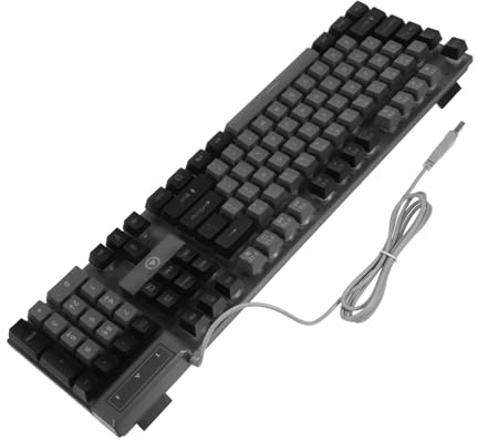VILLCASE Clavier de Jeu Filaire 104 Touches Abs Noir, Rétroéclairage | Touches Suspendues, Course Modérée, Plaque Arrière Renforcée, Support Pliable, Câble 1,4m, Usage Ordinateur
