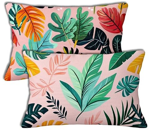 Extérieur Housse de Coussin Lilas Coussin Exterieur 30x50 cm Plantes Tropicales Rectangle Housse Oreiller Lot de 2 Imperméable Lin Taie d'oreiller pour Exterieur Patio Jardin Salon Décoration h-1230