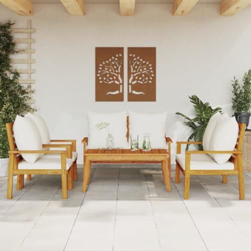 BOWEKAM Möbel, Outdoor-Möbel, Gartenmöbel-Sets, 5-teiliges Garten-Lounge-Set mit Kissen, Massivholz, Akazie