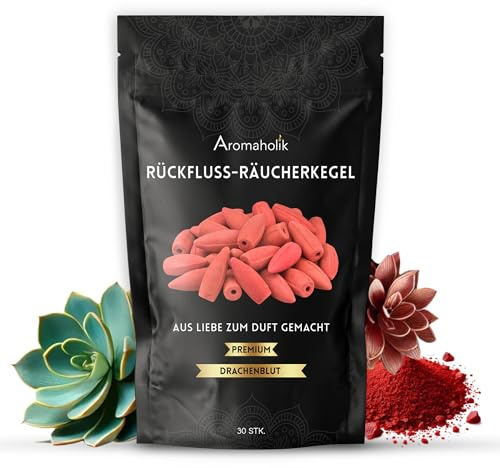 Premium Rückfluss Räucherkegel Wasserfall, Natürlich aromatische Räucherkegel mit Drachenblut Duft, 30 Stück, Frische Räucherkerzen für Stressabbau und Meditation, Backflow Incense, Aromaholik