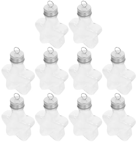 WEKADRIN 10 botellas transparentes con forma de estrella, colgantes de plástico, transparentes, con tapón de rosca, pequeños vasos de caramelos, bebidas, chupitos, manualidades, fiestas, bodas y