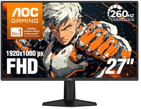AOC 27G51Z - Monitor da gioco 27 FHD 1920 x 1080, 240 Hz nativo con overclock 260 Hz 0,5 ms MPRT, pannello IPS, HDR, 3 lati senza cornice, HDMI 2.0 x1, porta di visualizzazione x1, 3 anni