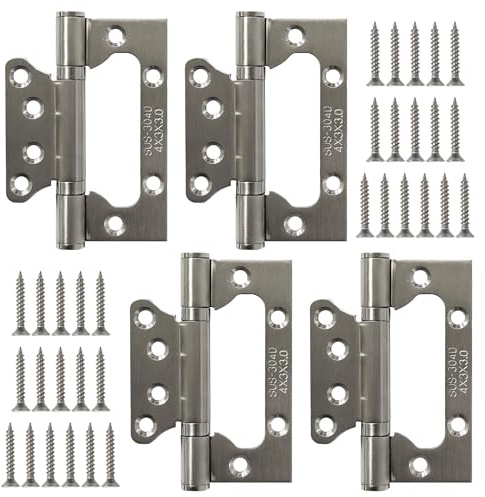 Bisagras de Puerta 4 Piezas Bisagra Plegables de Carga Pesada 100 mm de Acero Inoxidable con 32 Tornillos para Puertas y Ventanas, Armarios, Cajones, Plata