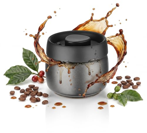 VINATO 0.4L Contenitore Ermetico Caffè, Sottovuoto Contenitori Porta Barattolo in Acciaio Inox, Barattolo per Conservare Chicchi e Caffè Macinato (Nero)