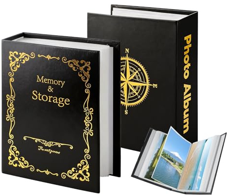 2Pcs Photo Albums 6x4 Slip in, 200 Pockets Total, Photo Album Book | Wedding Album, Photo Album for Family, Anniversary, Wedding, Travel (Black)