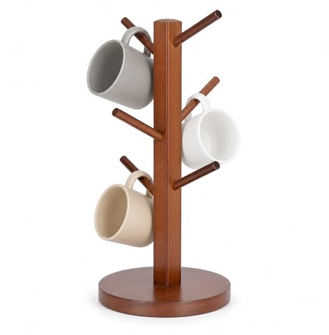 Morvexa Porte Tasses Bois, Arbre à Tasses avec 6 Crochets, Support Tasse Café pour Comptoir, Porte-Mugs et Organisateur de Gobelets pour Cuisine, Bar Café, Thé, Bijoux, Bureau, Restaurant