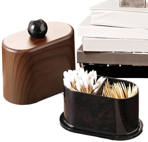 Porta Palillos Dispensador Con Tapa Impermeable Veta Madera Decoración | Contenedor de almacenamiento para palillos Para Hilo Bastoncillos De Algodón Hogar Cocina Baño Encimera