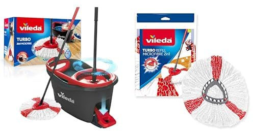 Vileda Easy Wring and Clean Turbo Microfibre Mop and Bucket Set with Turbo 2-in-1 Microfibre Mop Refill Head