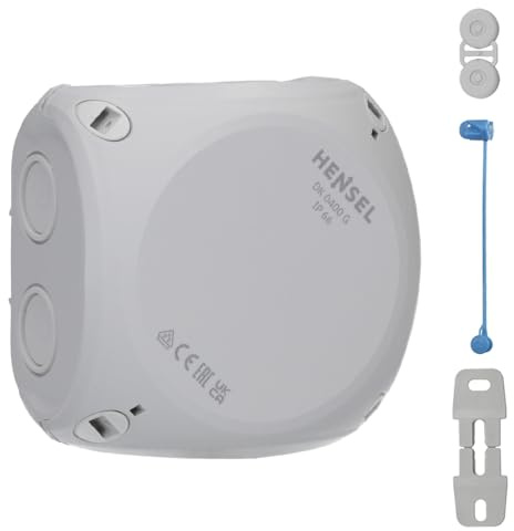 Hensel DK 0400 G Kabelabzweigkasten/Abzweigdose IP66 ohne Klemme | Feuchtraumdose, bis 4 qmm 3-phasig oder 6 qmm 1-phasig, Leergehäuse mit Dichtmembranen, IP66 für außen, grau
