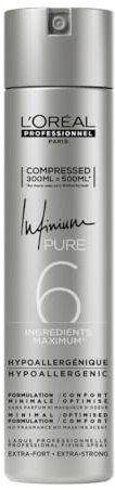 L'Oréal Professionnel, Laque Infinium Pure, Spray Fixation Forte Repositionnable & Diffusion Ultra Fine, Brillance & Toucher Naturel, Formulation Légère & Hypoallergénique, Sans Parfum, 300 ml