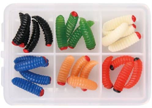 Paladin Gummi Bienenmaden Set - 24 Gummimaden zum Forellenangeln, Bienenmade zum Angeln am Forellenteich, Gummimade, Forellenköder