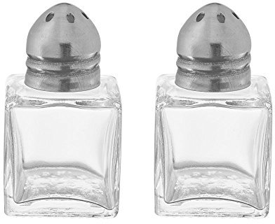 Lot de 2 mini salières et poivrières, corps cube en verre de 14,2 g, salière et poivrière de restaurant Tezzorio