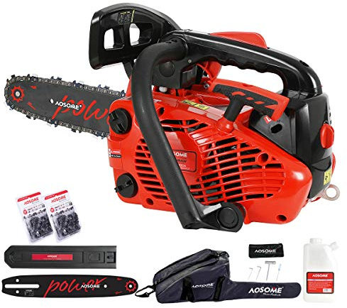 AOSOME Motosega per Potatura Scoppio a Benzina 25cc, 2-Tempi, 1,2 HP Guida da 25cm, 2 Catene da 10