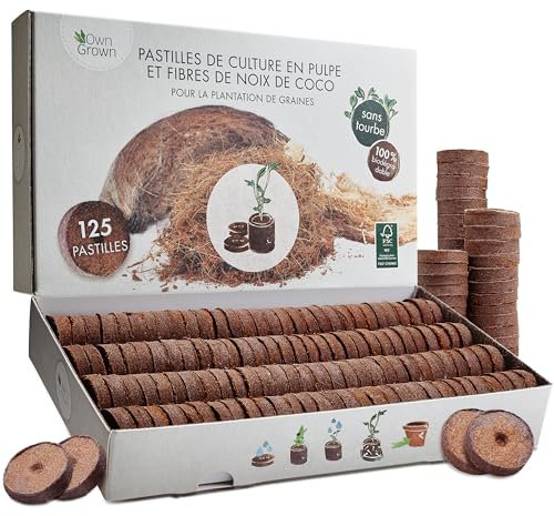 OwnGrown Coco Coir Seed Compost Pellet: 125 Pellet di Cocco per Semi e Terriccio Universale - Compost Senza Torba per Piantine, Orto e Piante Grasse - Vasetti per Piantine e Terriccio per Giardinaggio