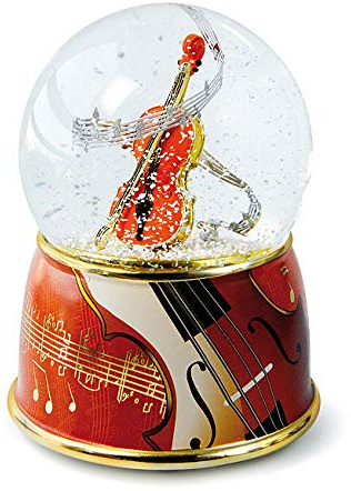 Sfera musicale con neve/carillon animato con globo di vetro, base di porcellana, violino, brillantini e meccanismo musicale a molla di 18 note - La primavera (Antonio Vivaldi)